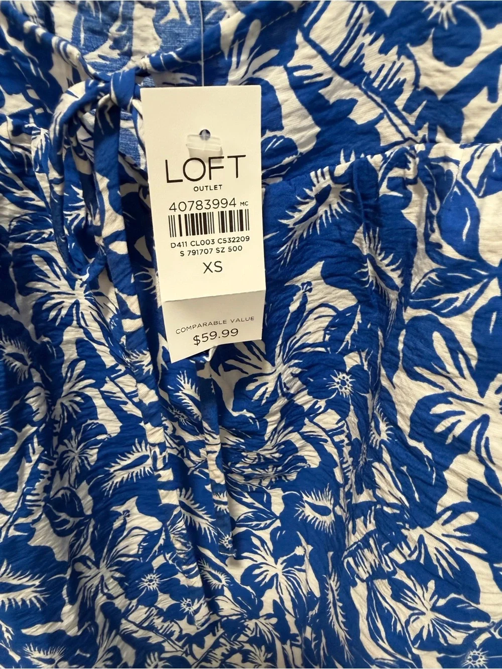 LOFT Royal Blue and White Floral Tie-Front Blouse